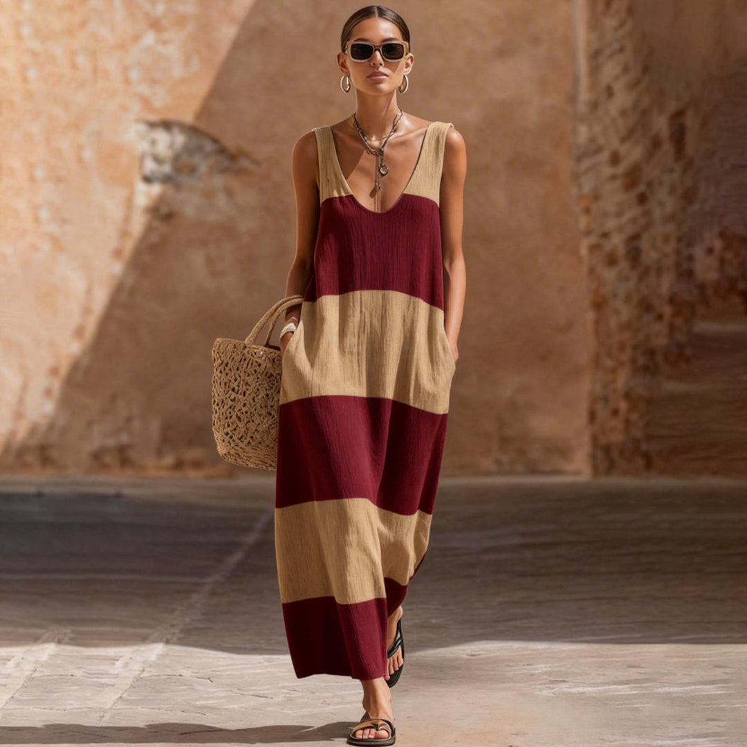 Sleeveless Dress for Women Striped Summer Vacation Beach Cover Up Sleeveless Tank Dress for Travel Dating sturdy