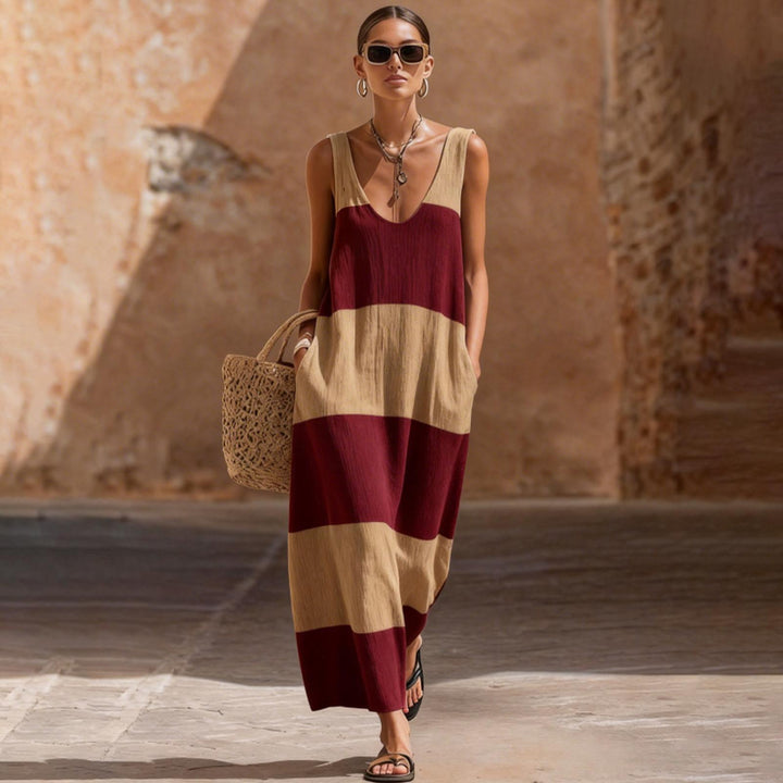 Sleeveless Dress for Women Striped Summer Vacation Beach Cover Up Sleeveless Tank Dress for Travel Dating sturdy