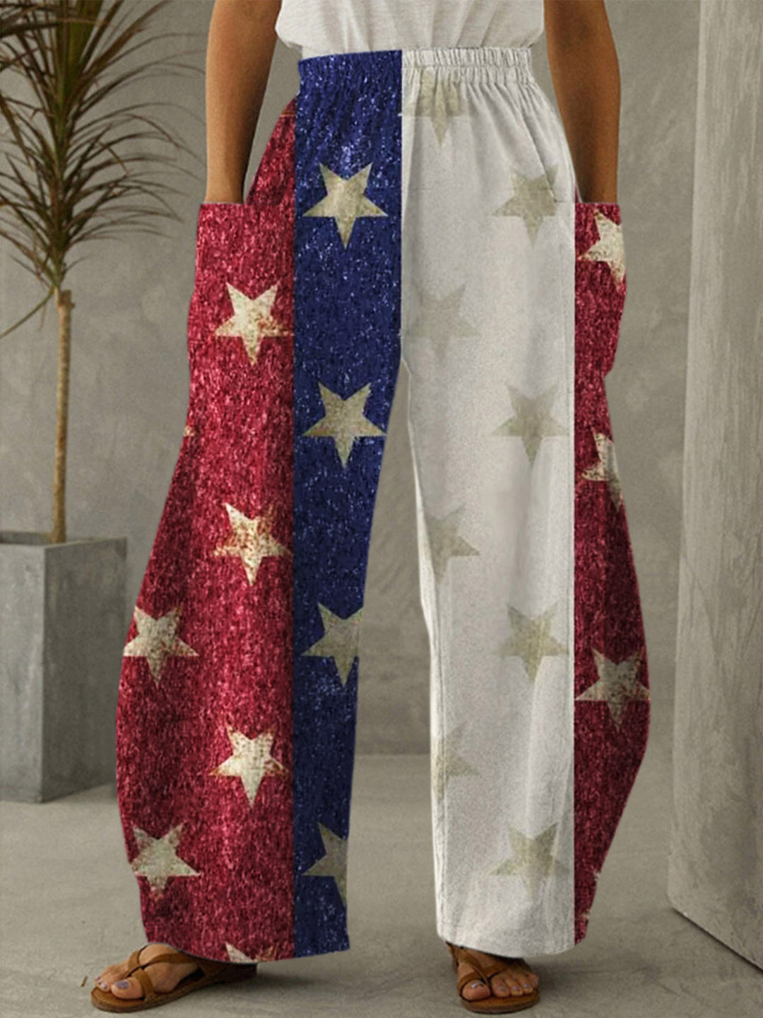 Vintage American Flag Print Casual Pants