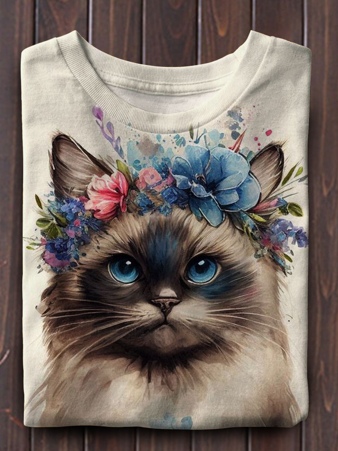 Women's Floral Cat Print Short Sleeve T-Shirt