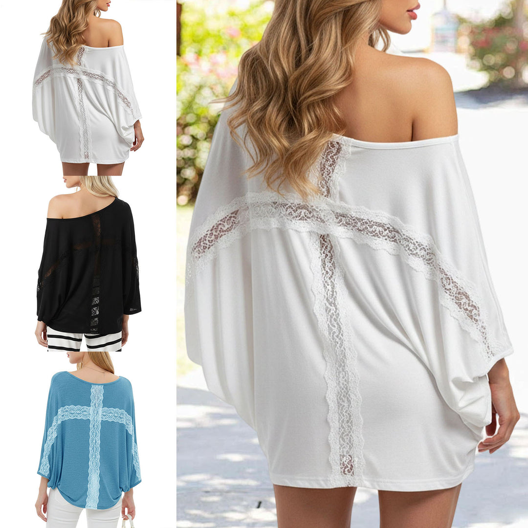 Sheer Off The Shoulder Top Batwing Sleeve Casual Lace Cover Ups Women Sexy Loose Clothes for Going Out Travel like-minded