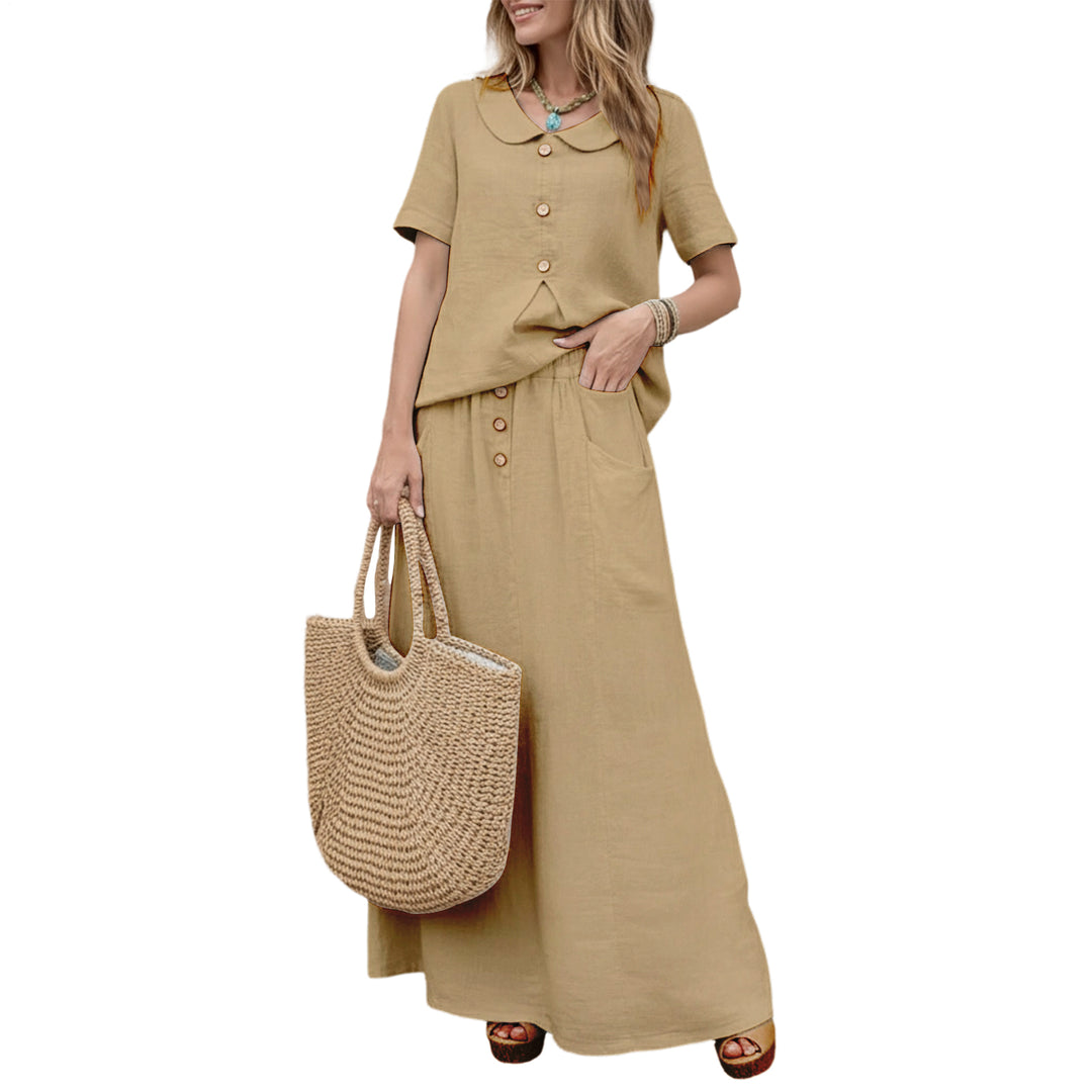 2 Piece Skirt Set Solid Cotton Two Piece Sets Short Sleeve Top and Maxi Skirt Casual Outfit for Daily Wear everywhere