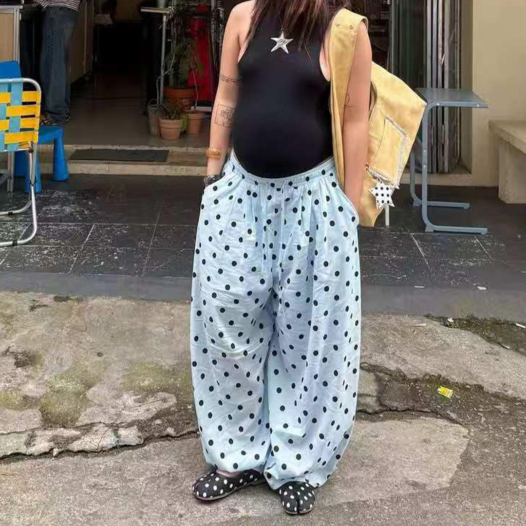 Baggy Wide Leg Pants for Women Dot Print Elastic Waist Wide Leg Palazzo Pants with Pockets for Daily Wear sturdy