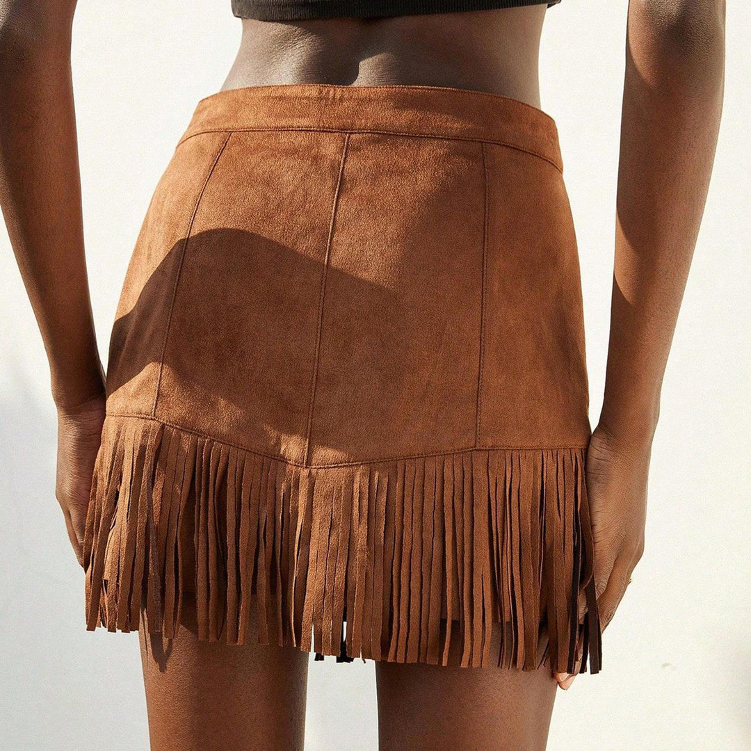 Fringe Skirt with Rivets Cowgirl Country Concert High Waist Fringe Mini Skirt for Dance Club Dates Travel ordinary