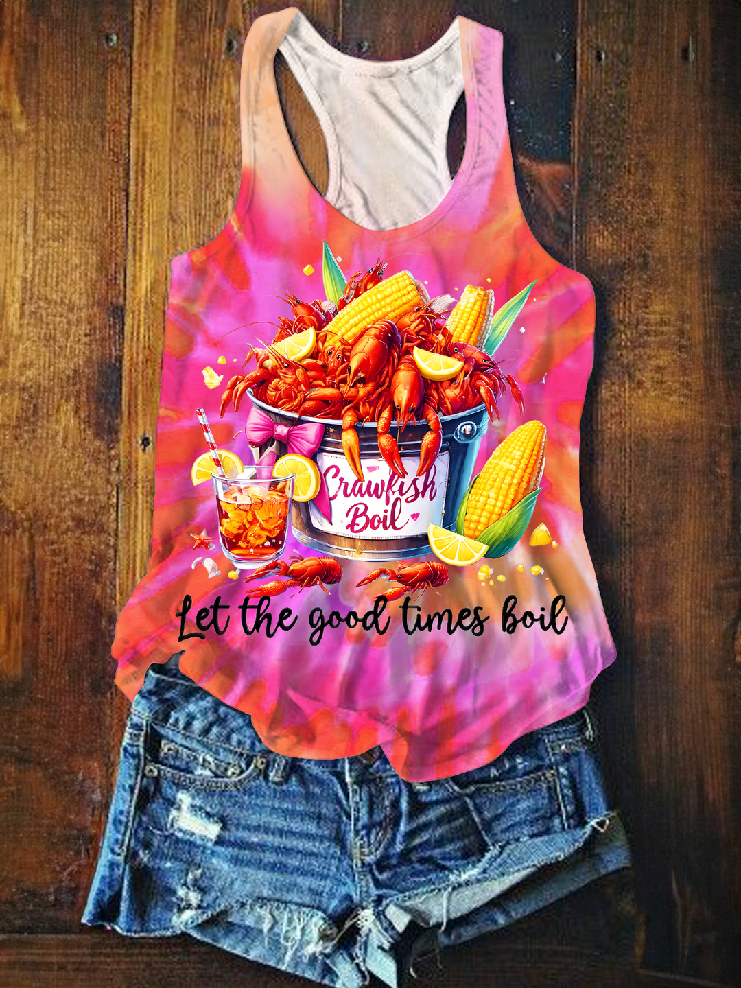 Crawfish Watercolor Printed Casual Tank Top