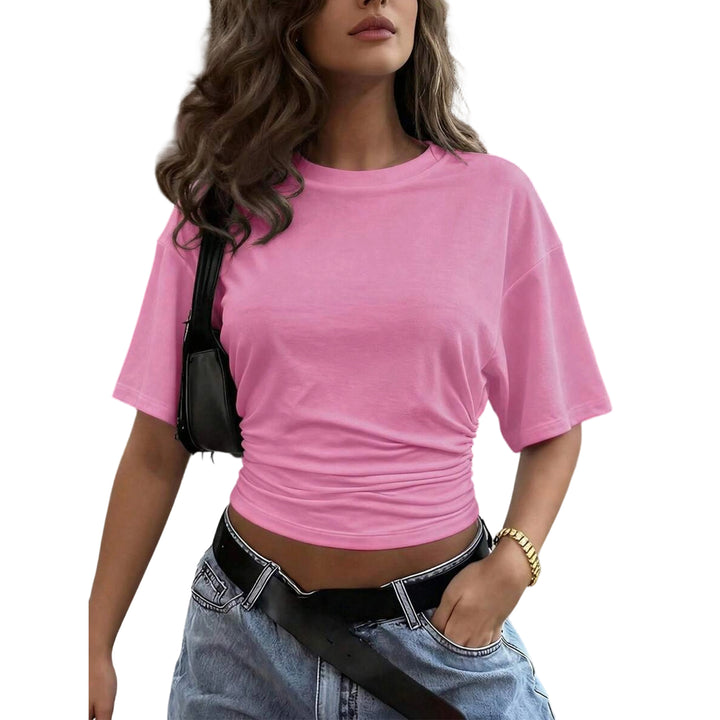Women's Cinched Waist Shirts Ruched Causal Crop T Shirt Sexy Going Out Blouses Short Sleeve Everyday Wear classy