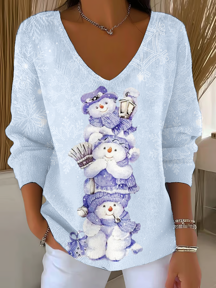 Hanging With My Snowman Casual V Neck Pullover Sweater