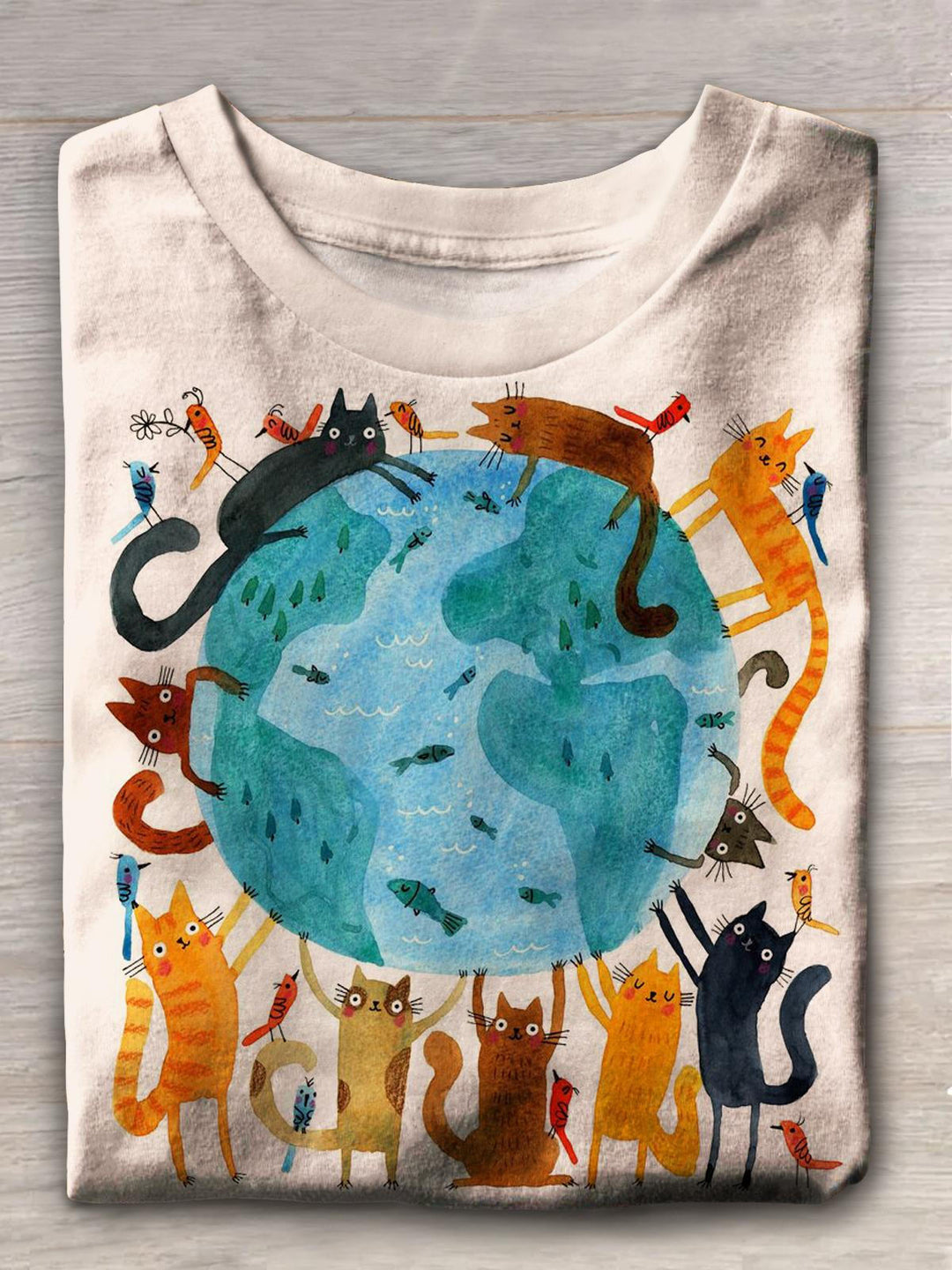 Earth Day Meow Crew Neck T-shirt