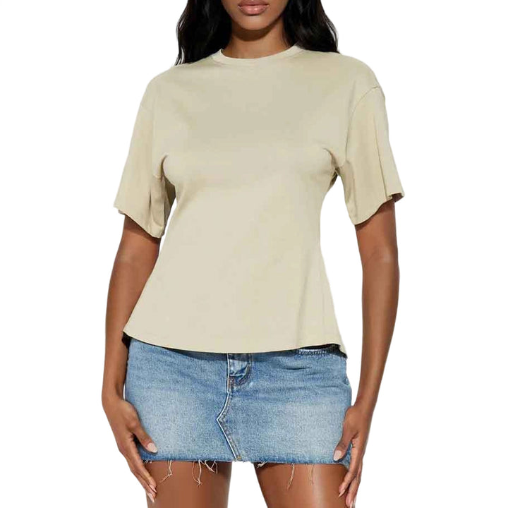 Zipper Back Shirt for Women Back Zipper Crewneck Short Sleeve Cinched Waist Top for Daily Wear Vacation method