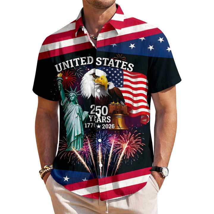 Patriotic Button Up Shirts for Men Flag 250 Years Lapel Short Sleeve Casual Trendy Hawaiian Shirts for Travel useful