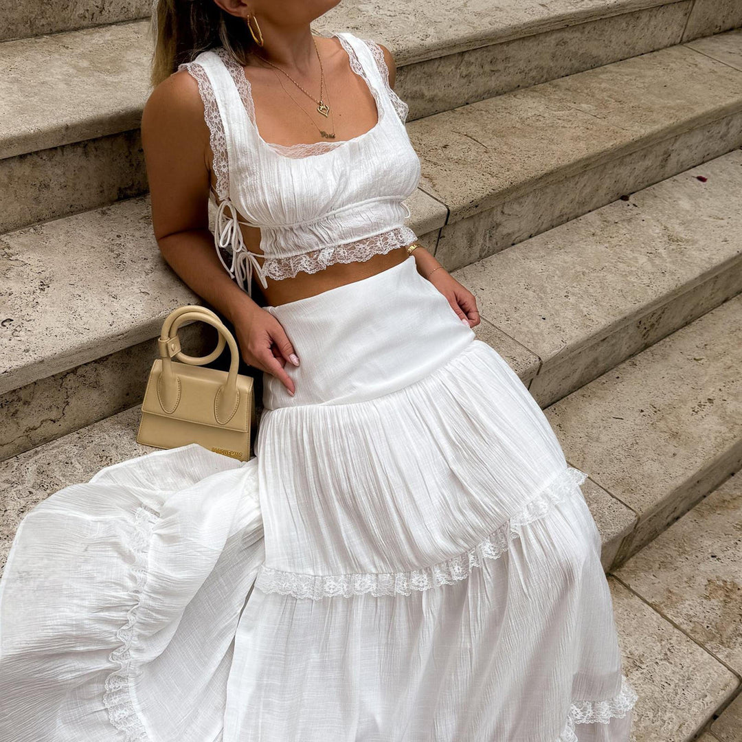 2 Piece Maxi Skirt Sets for Women Side Tie Boho Sleeveless Crop Tank Tops and High Waist Long Skirt for Beach top sale