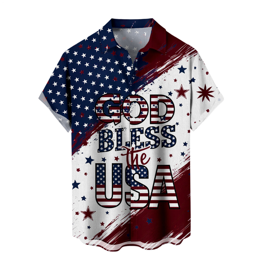 Patriotic Button Up Shirts For Men 250 Years Flag Lapel Short Sleeve Casual Trendy Hawaiian Shirts for Travel respectable