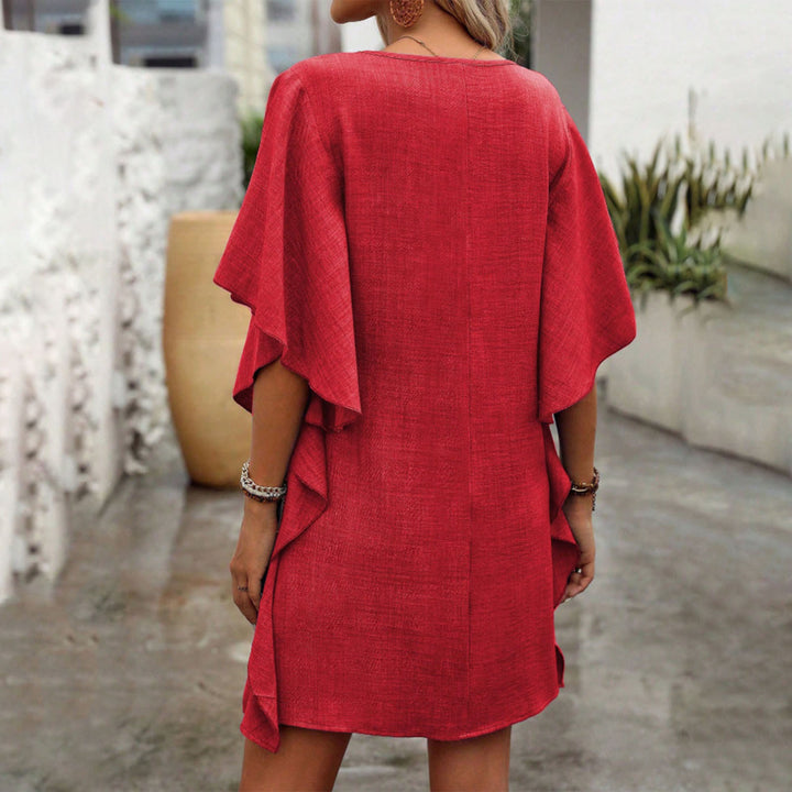 V Neck Ruffle Dress Summer Fashion Ruffle Short Sleeve Casual Shift Dress for Beach Vacation Daily Wear gifts