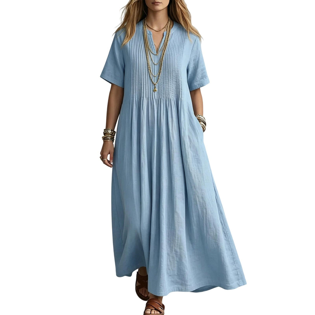 Short Sleeve Maxi Dress V Neck Short Sleeve Casual Long Dresses Loose Summer Clothes for Vacation Dating welcoming