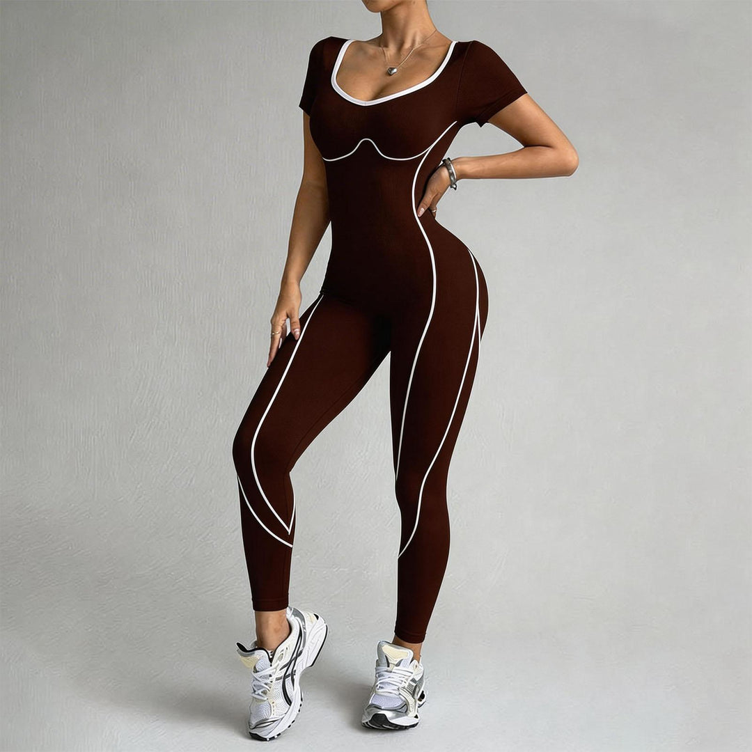 Gym Jumpsuits for Women Butt Lift Short Sleeve Workout Jumpsuit Seamless Long Bodysuits for Home Fitness bearable