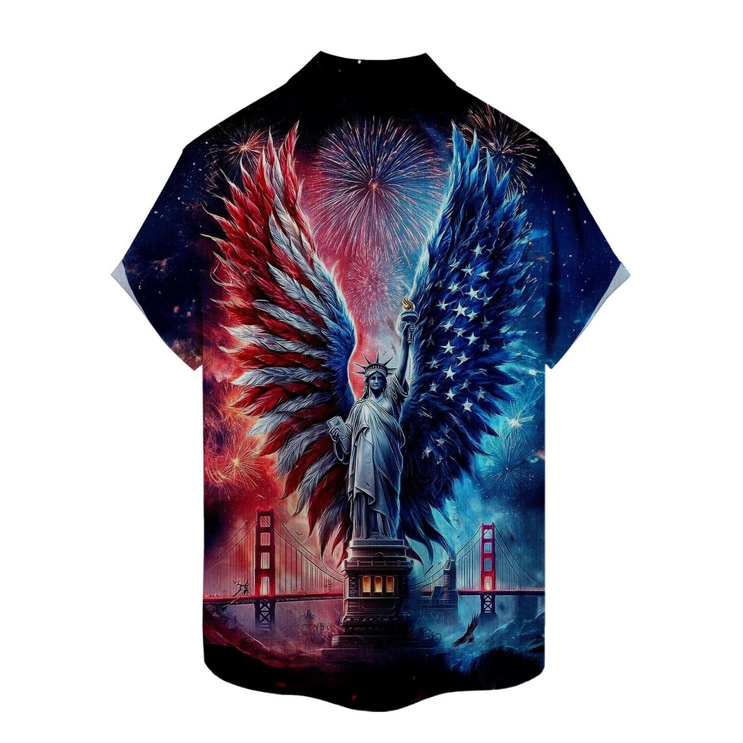 Flag Button Up Shirt Men Eagle Print Short Sleeve Button Down Patriotic Hawaiian Shirts for Parade Party amiable