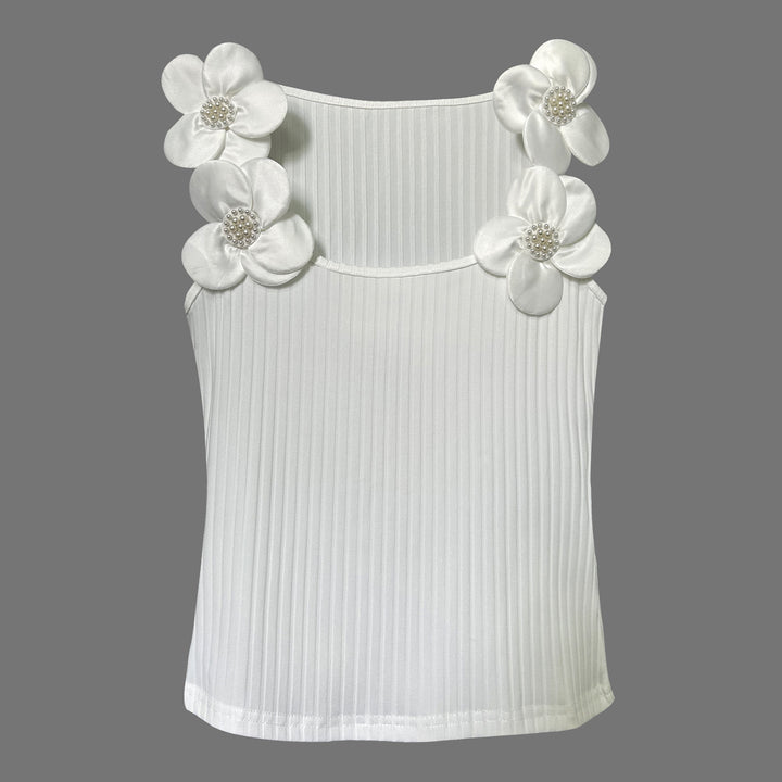 Womens Floral Tank Top Ribbed Knit Summer Sleeveless 3D Flower Top Slim Fit for Vacation Dating Holiday fine