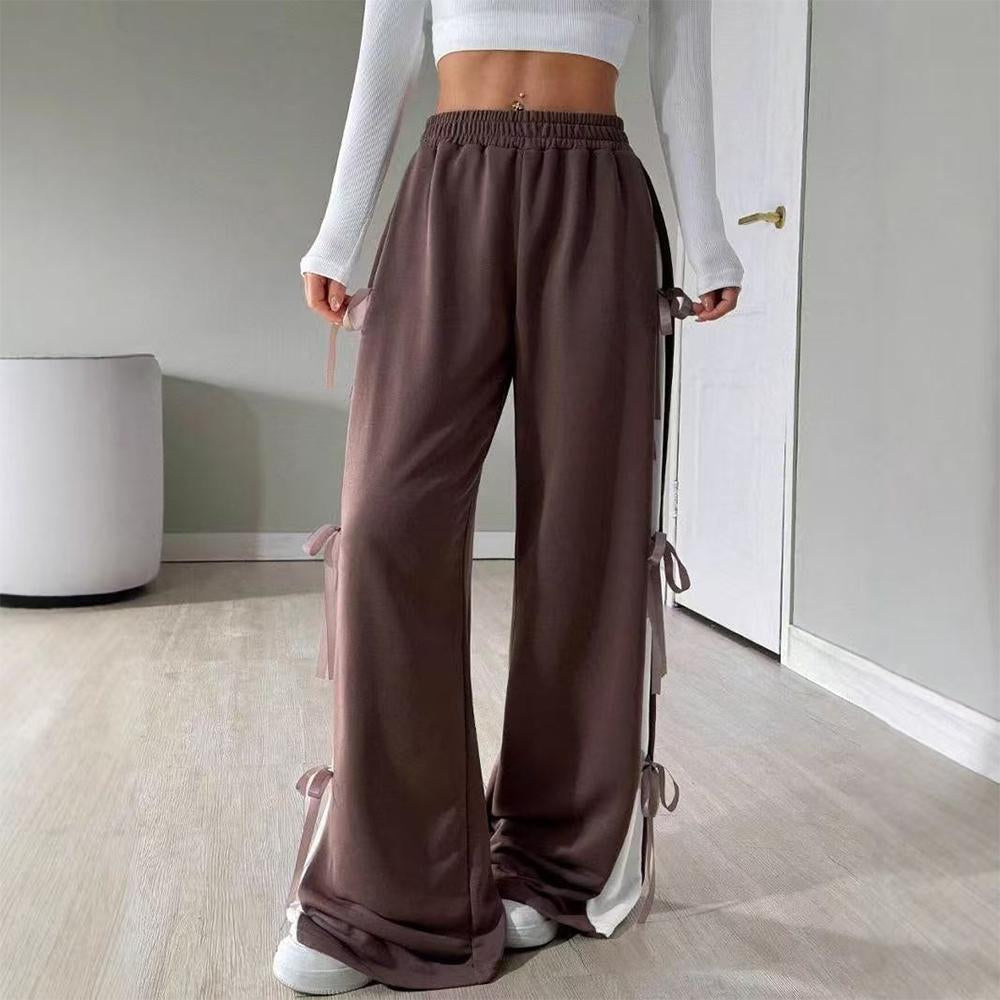 Women's Baggy Sweatpants Bow Tie Elastic Waist Casual Wide Leg Sports Pants with Pocket for Daily Running accepted