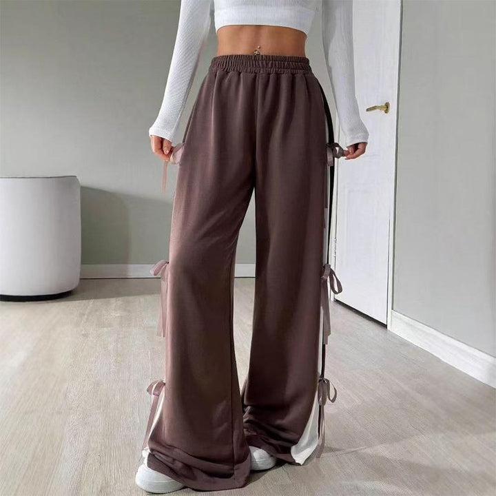 Women's Baggy Sweatpants Bow Tie Elastic Waist Casual Wide Leg Sports Pants with Pocket for Daily Running accepted