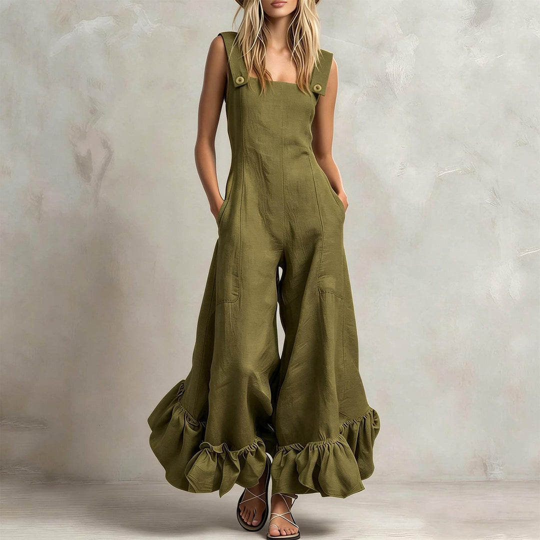 Sleeveless Jumpsuits for Women Ruffle Hems Summer Square Neck Overalls Boho Pant Overalls for Travel Daily chic