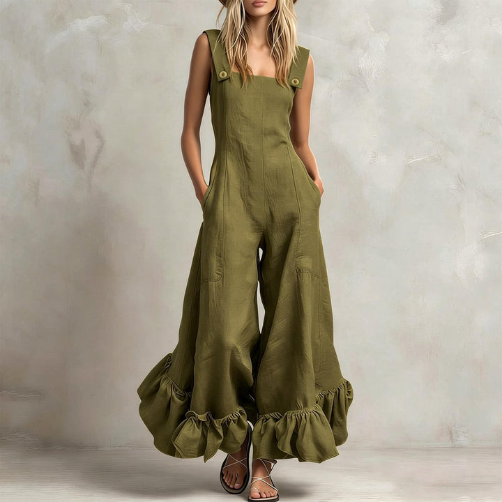 Sleeveless Jumpsuits for Women Ruffle Hems Summer Square Neck Overalls Boho Pant Overalls for Travel Daily chic