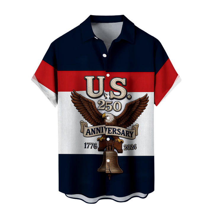 Patriotic Button Up Shirts for Men Flag 250 Years Lapel Short Sleeve Casual Trendy Hawaiian Shirts for Travel useful