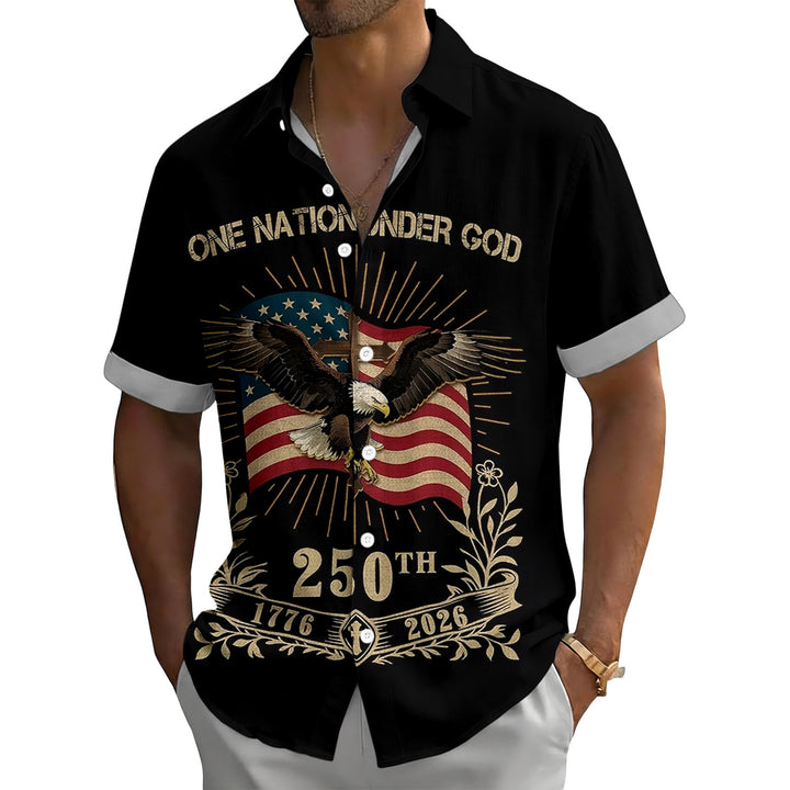 Flag Button Up Shirt Men 250 Years of Freedom Short Sleeve Hawaiian Shirts Summer Tops for Independence Day expert