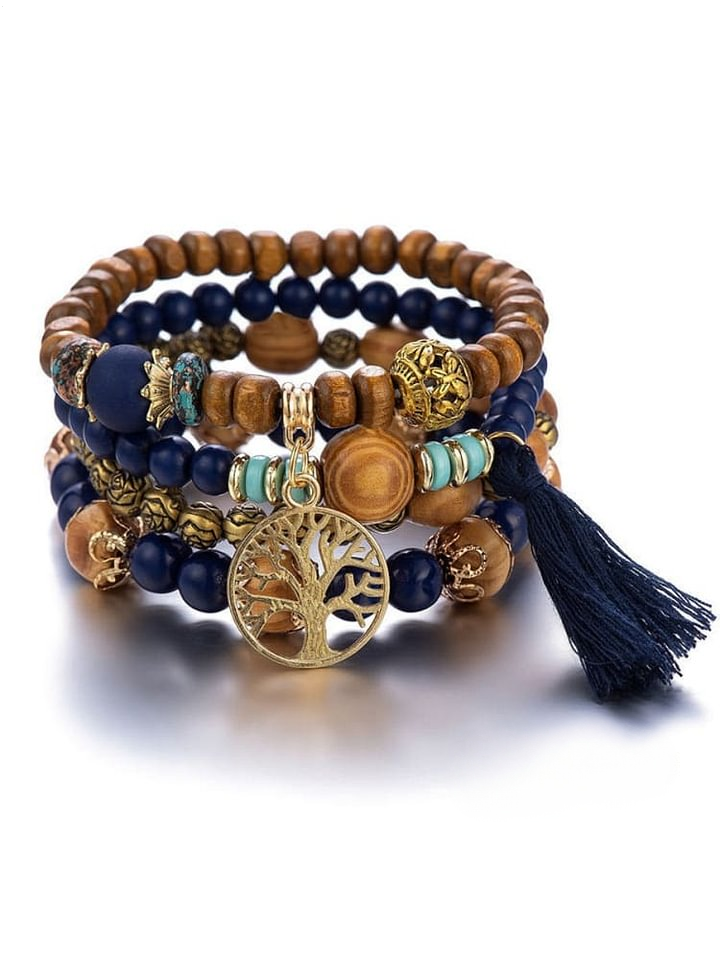 Bohemian Ethnic Style Tassel Tree of Life Bead Stretch Bracelet