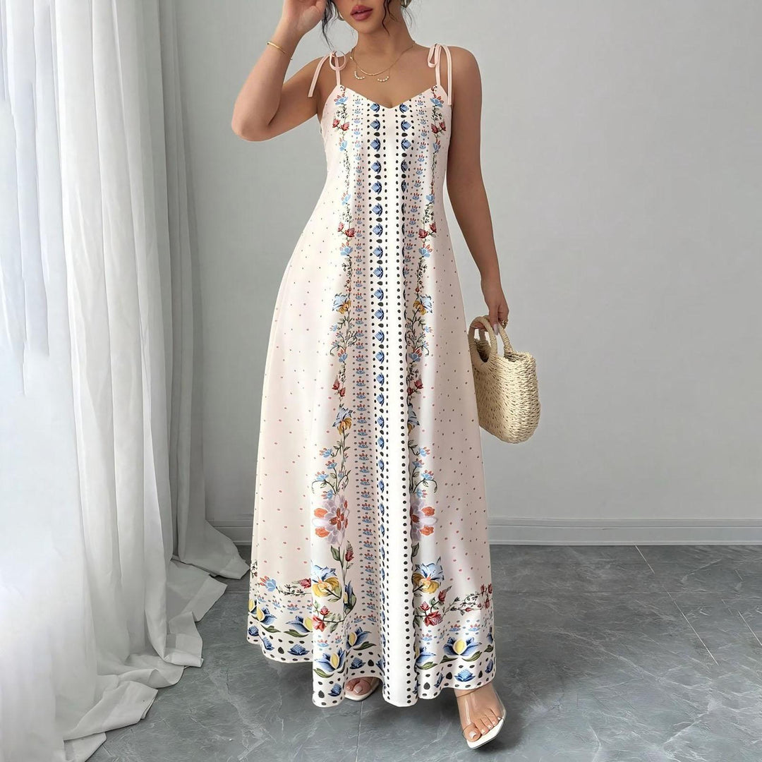 Floral Spaghetti Strap Maxi Dress Spaghetti Strap Boho Floral Maxi Dress A Line Flowy Sundresses for Beach adaptable