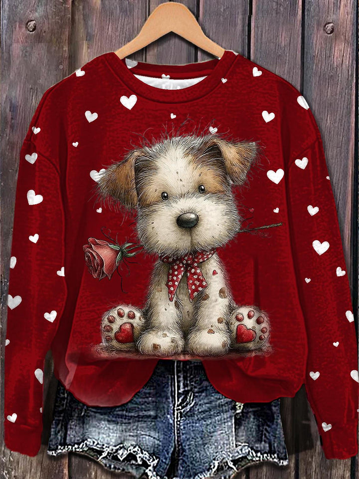 Valentine's Day Retro Animals Printed Long Sleeve Casual Top