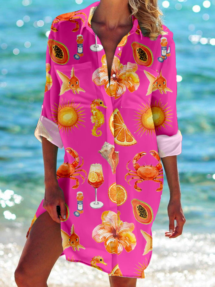 Crawfish Season Long Sleeve Beach Shirt Dress