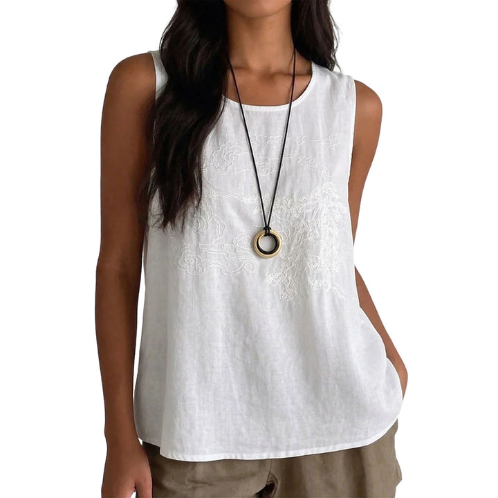 Embroidered Sleeveless Tops for Women Embroidered Summer Sleeveless Shirts Loose Fit Tank Tops for Vacation gifts