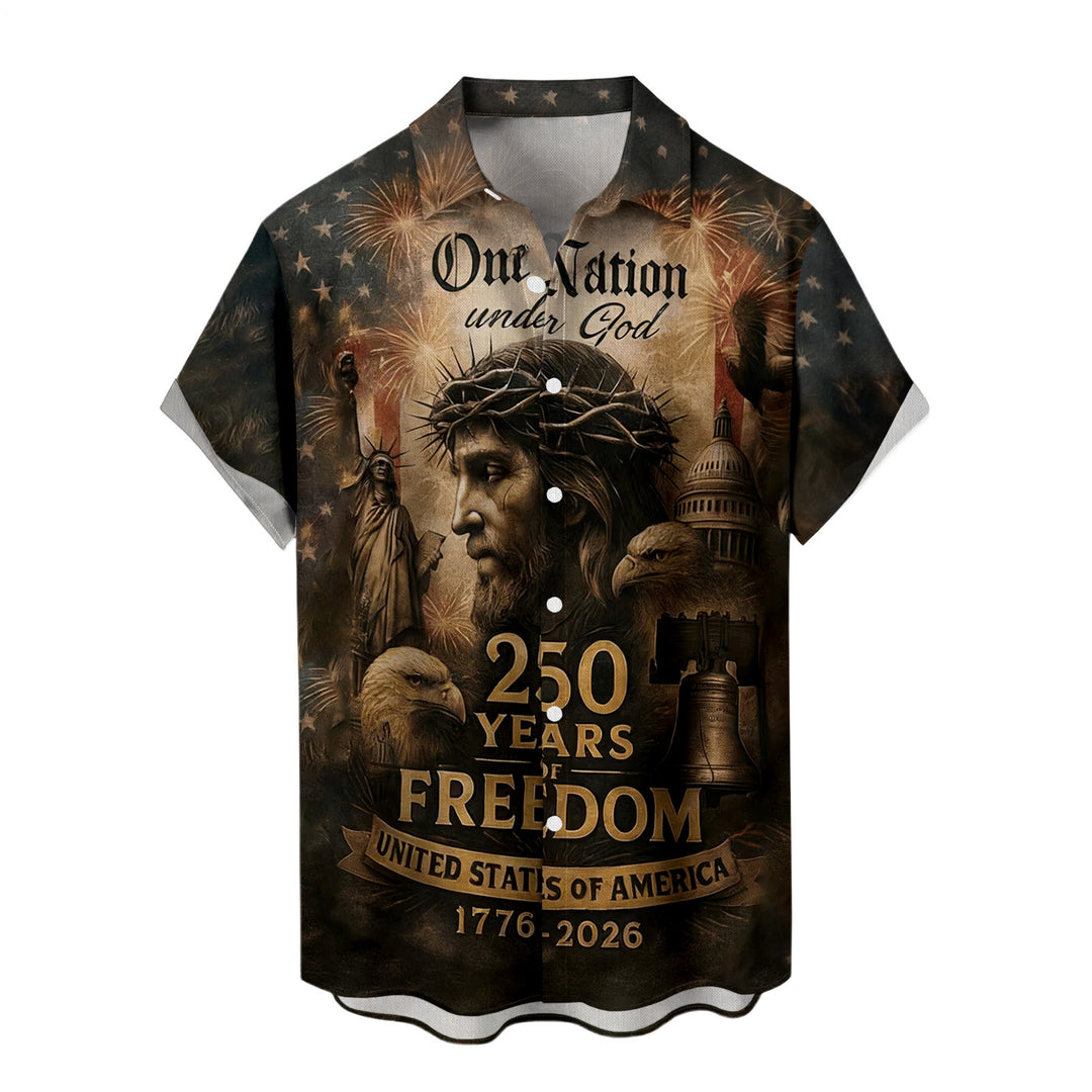 Flag Button Up Shirt Men 250 Years of Freedom Short Sleeve Hawaiian Shirts Summer Tops for Independence Day expert