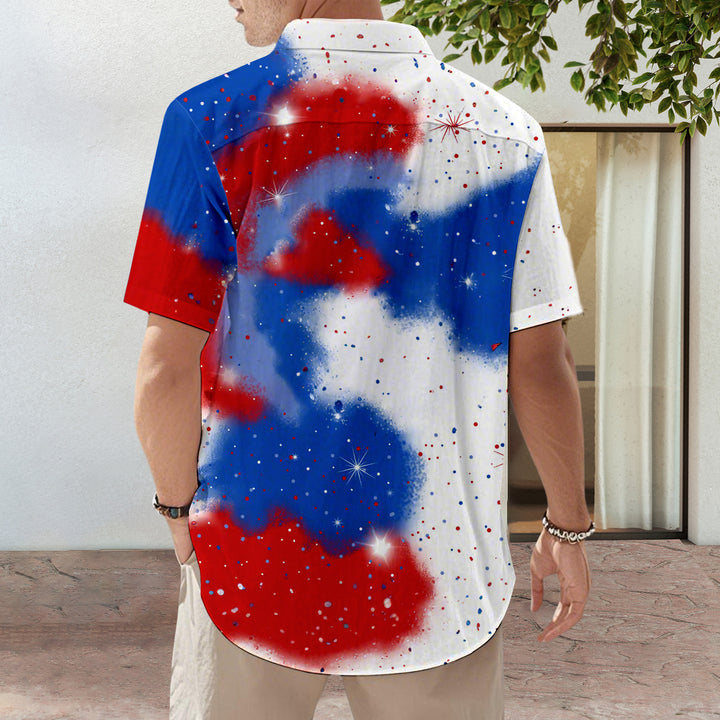 Mens Patriotic Button Down Shirts American Flag Short Sleeve Casual Button Up Hawaiian Shirts for Vacation polite