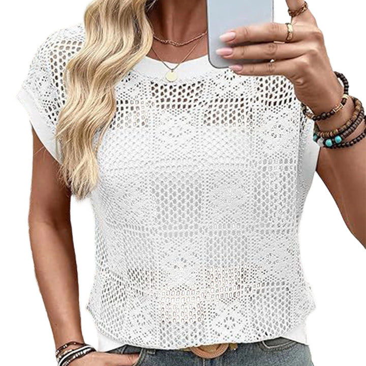 Crochet Top Cap Sleeve Hollow Out Blouse Lightweight Beach Vacation Clothes for Daily Wear Dating Travel dependable