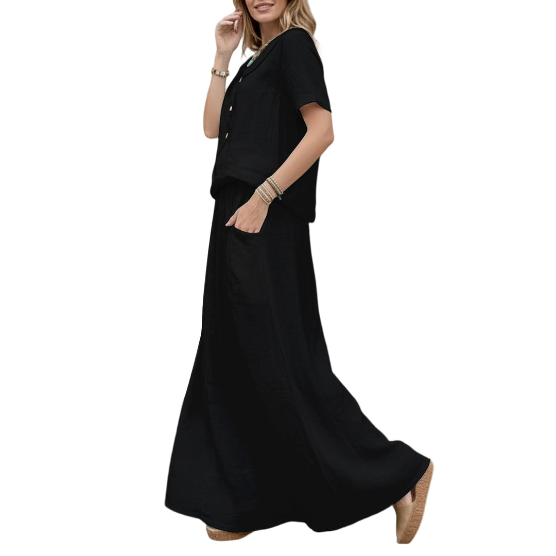 2 Piece Skirt Set Solid Cotton Two Piece Sets Short Sleeve Top and Maxi Skirt Casual Outfit for Daily Wear everywhere