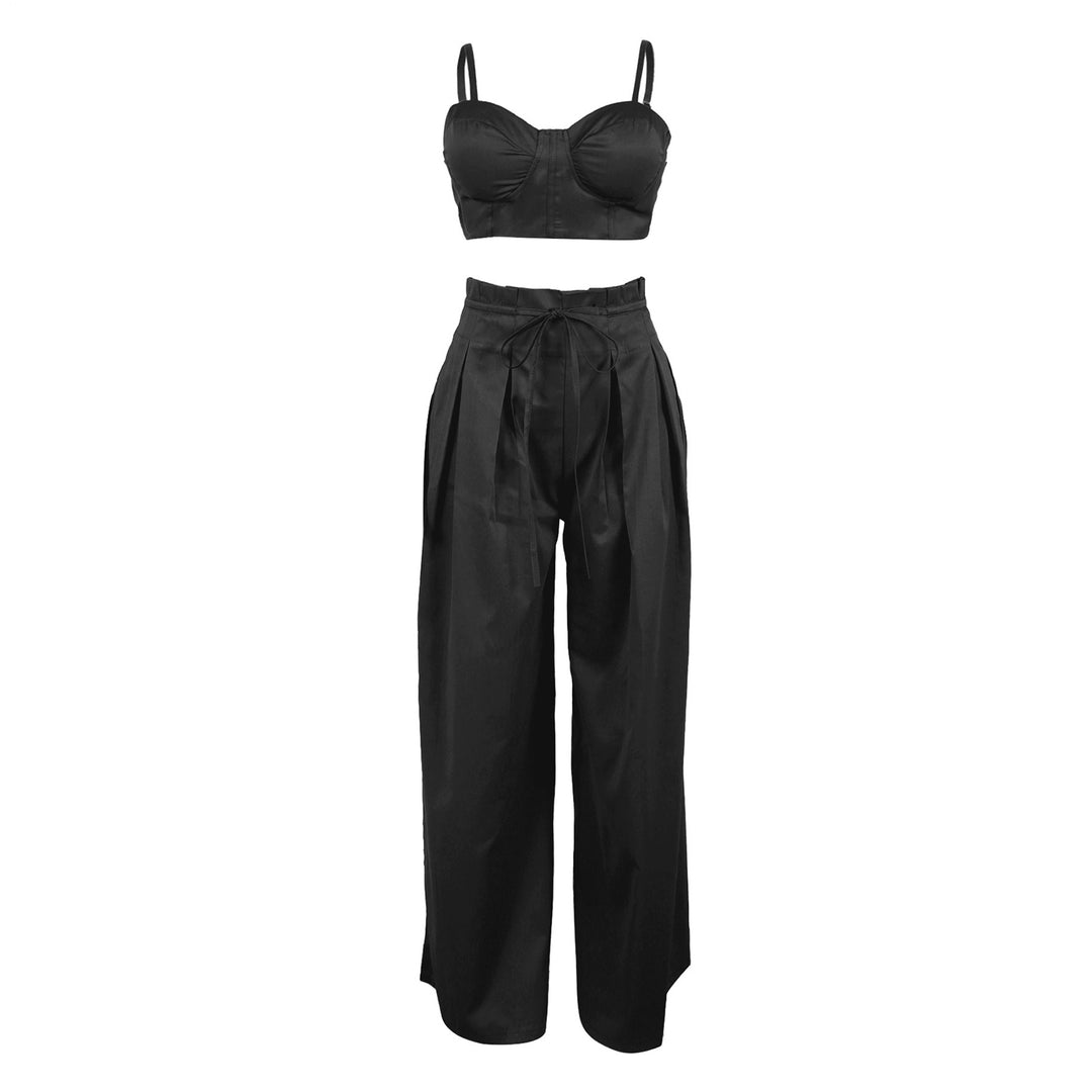 Women's 2 Piece Sets Sleeveless Crop Bustier Tops Wide Leg Casual Trousers with Drawstring for Streetwear premium