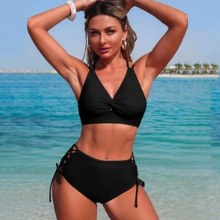 Womens Bikini Swimsuits Twist Front Bikini Swimsuit Sexy V Neck Lace Up Two Piece Bathing Suit for Vacation modern