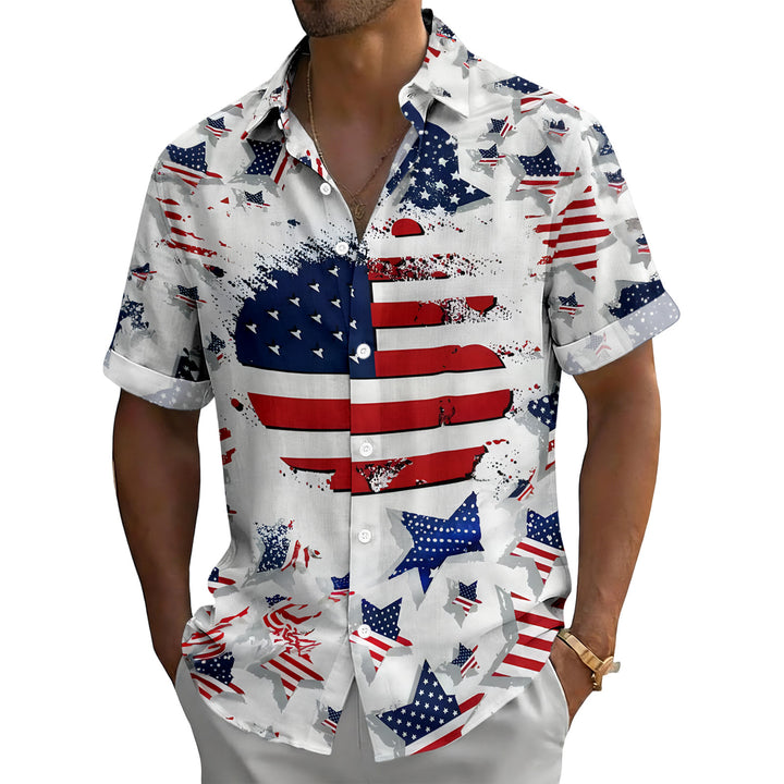 Patriotic Button Up Shirts For Men 250 Years Flag Lapel Short Sleeve Casual Trendy Hawaiian Shirts for Travel respectable