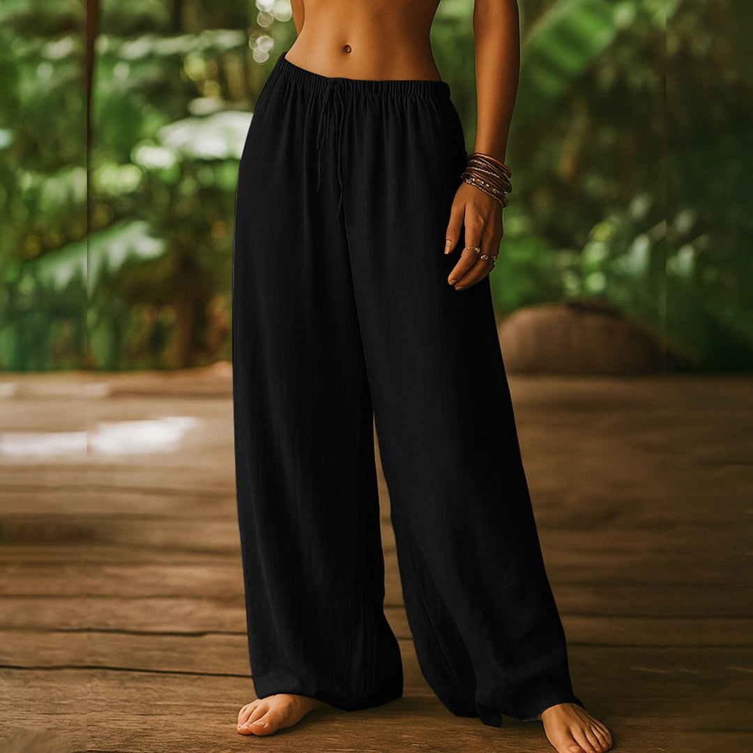 Cotton Wide Leg Pants for Women Drawstring Casual Elastic Waist Pants Flowy Cotton Beach Trousers for Travel charitable