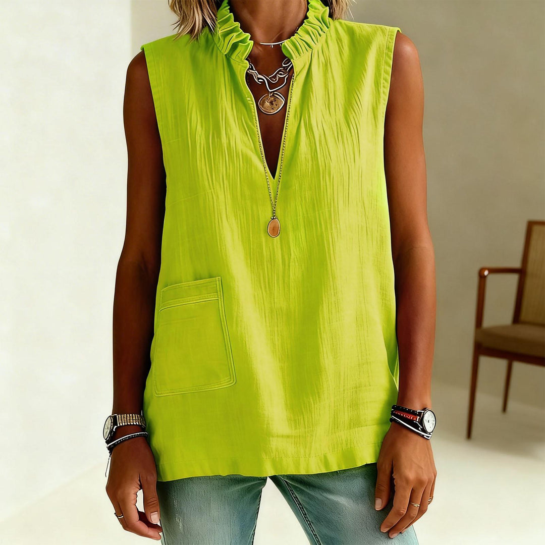 Linen Tank Tops for Women V Neck Ruffled Collar Sleeveless Shirt Summer Casual Tunic Tops for Daily Dating ordinary