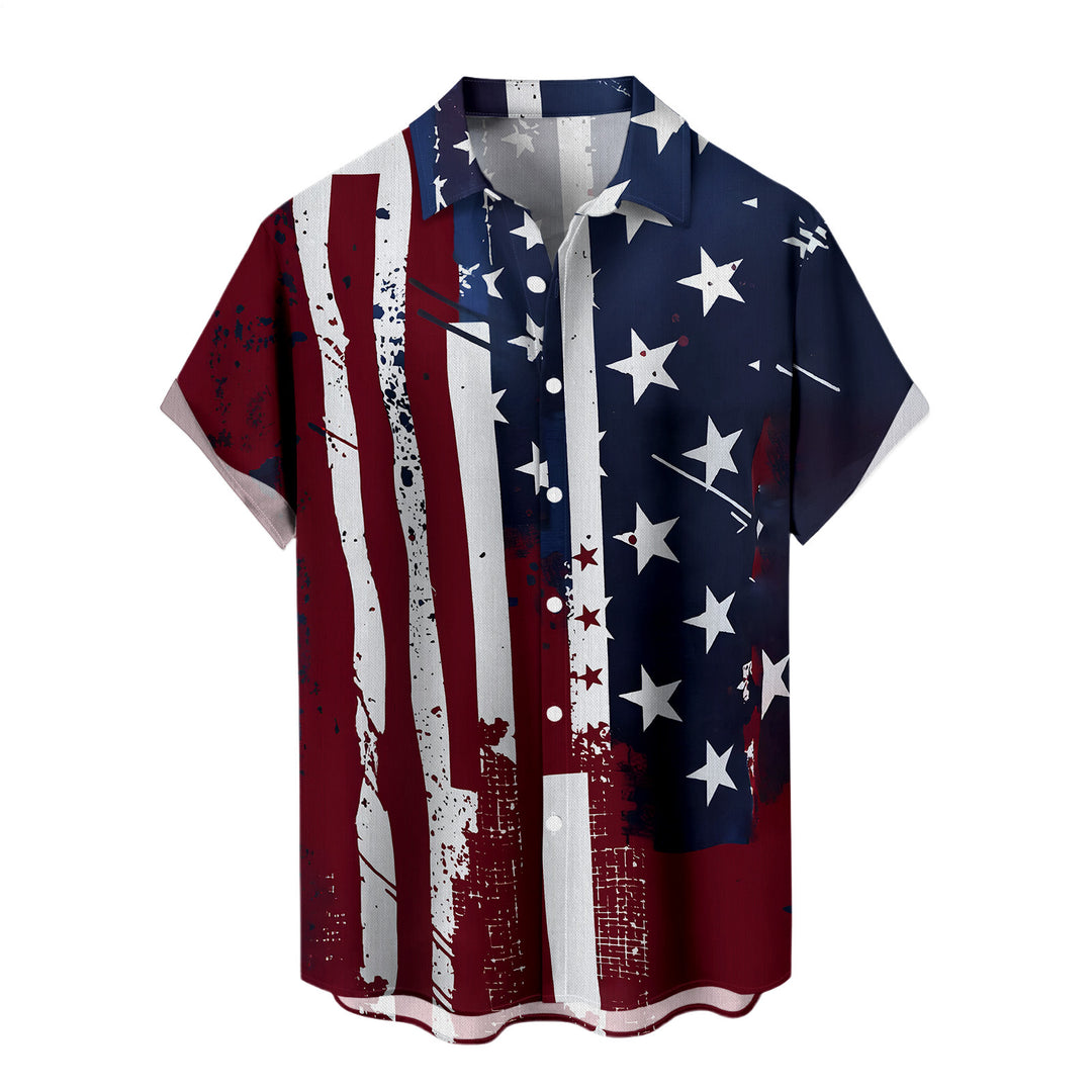 Patriotic Button Up Shirts For Men 250 Years Flag Lapel Short Sleeve Casual Trendy Hawaiian Shirts for Travel respectable