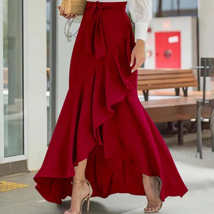 Long Plaid Skirt Mermaid A Line Women High Waist Flowy Ruffle High Low Skirts Waist Tie Clothes Daily Wear capable