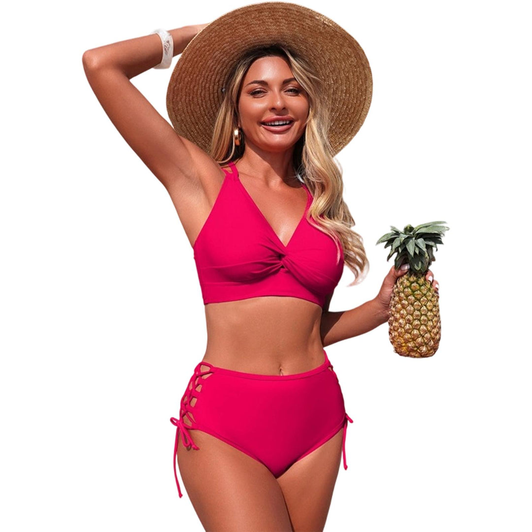 Womens Bikini Swimsuits Twist Front Bikini Swimsuit Sexy V Neck Lace Up Two Piece Bathing Suit for Vacation modern