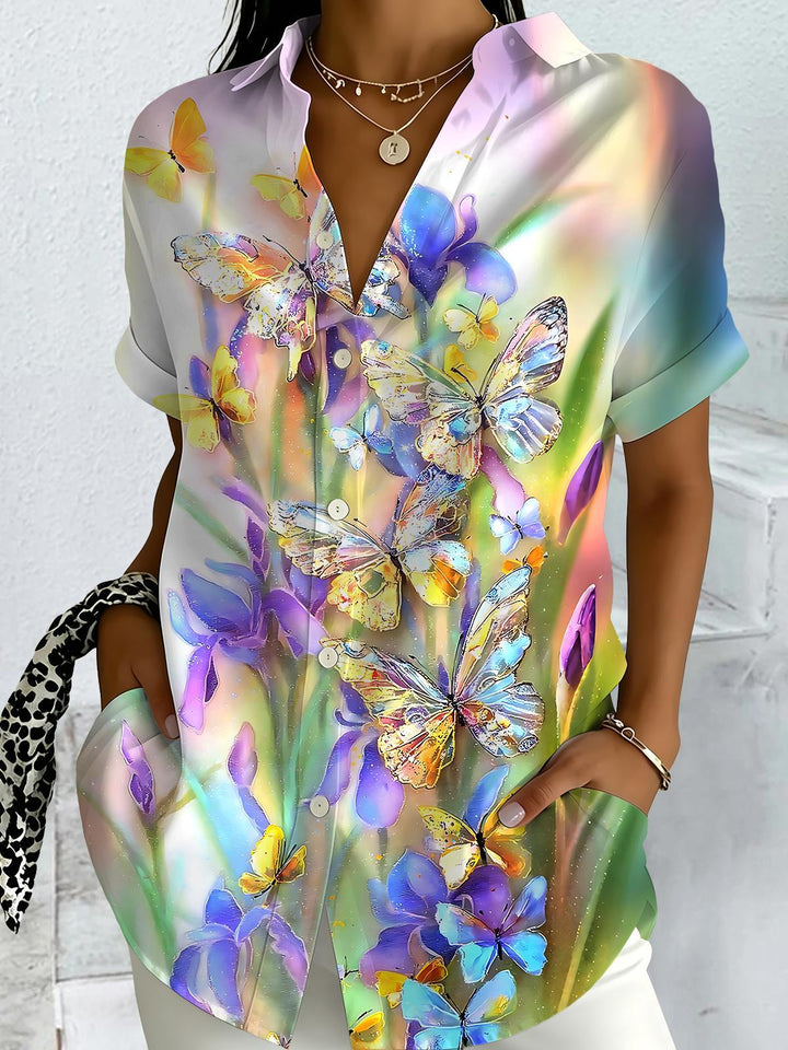 Butterfly Floral Women's Short Sleeve Shirts