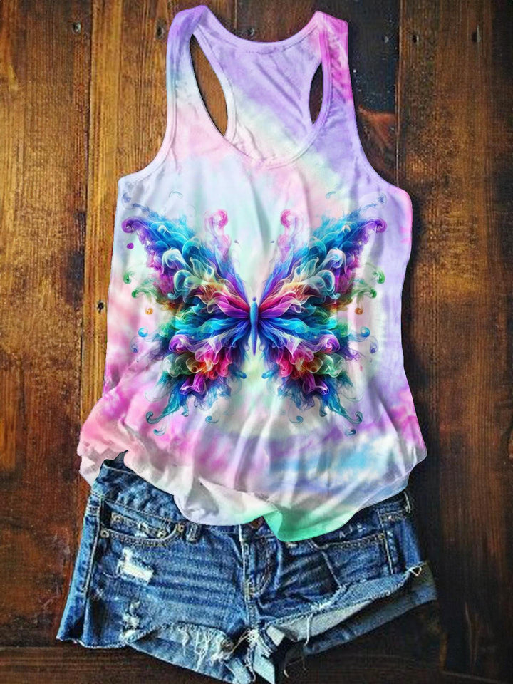 Retro Color Smoke Butterfly Printed Casual Tank Top