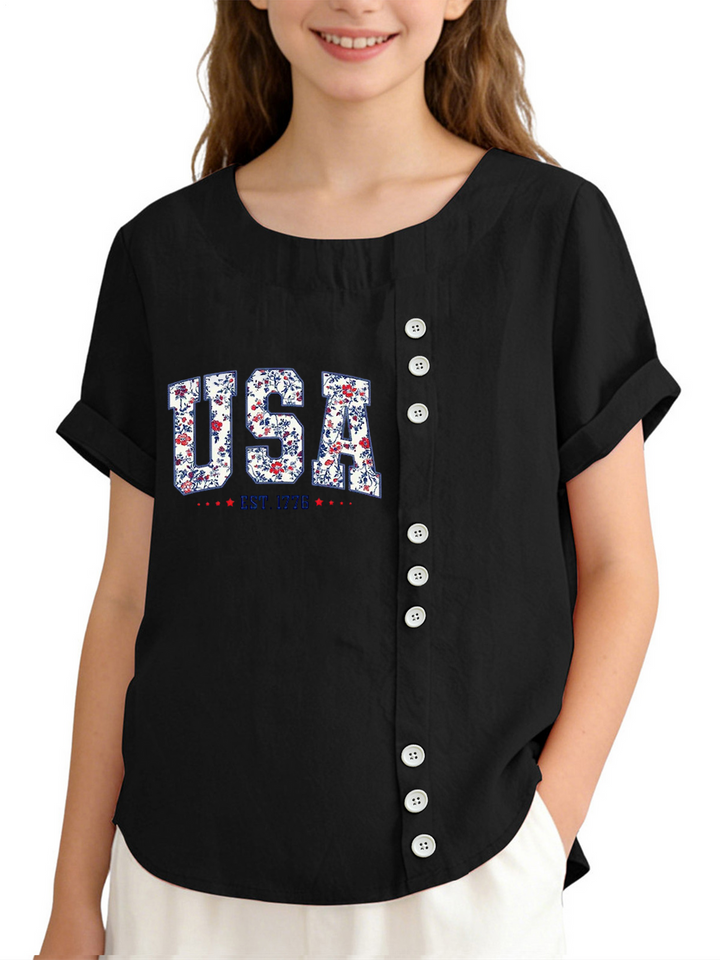 America 250th Anniversary Children's Cotton And Linen Button Shirt