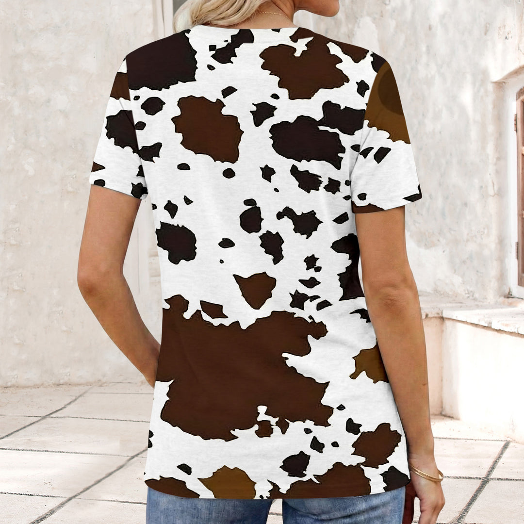 Cow Pattern T Shirt Crew Neck Short Sleeve Basic Tee Shirts Casual Summer Clothes for Vacation Daily Wear responsible