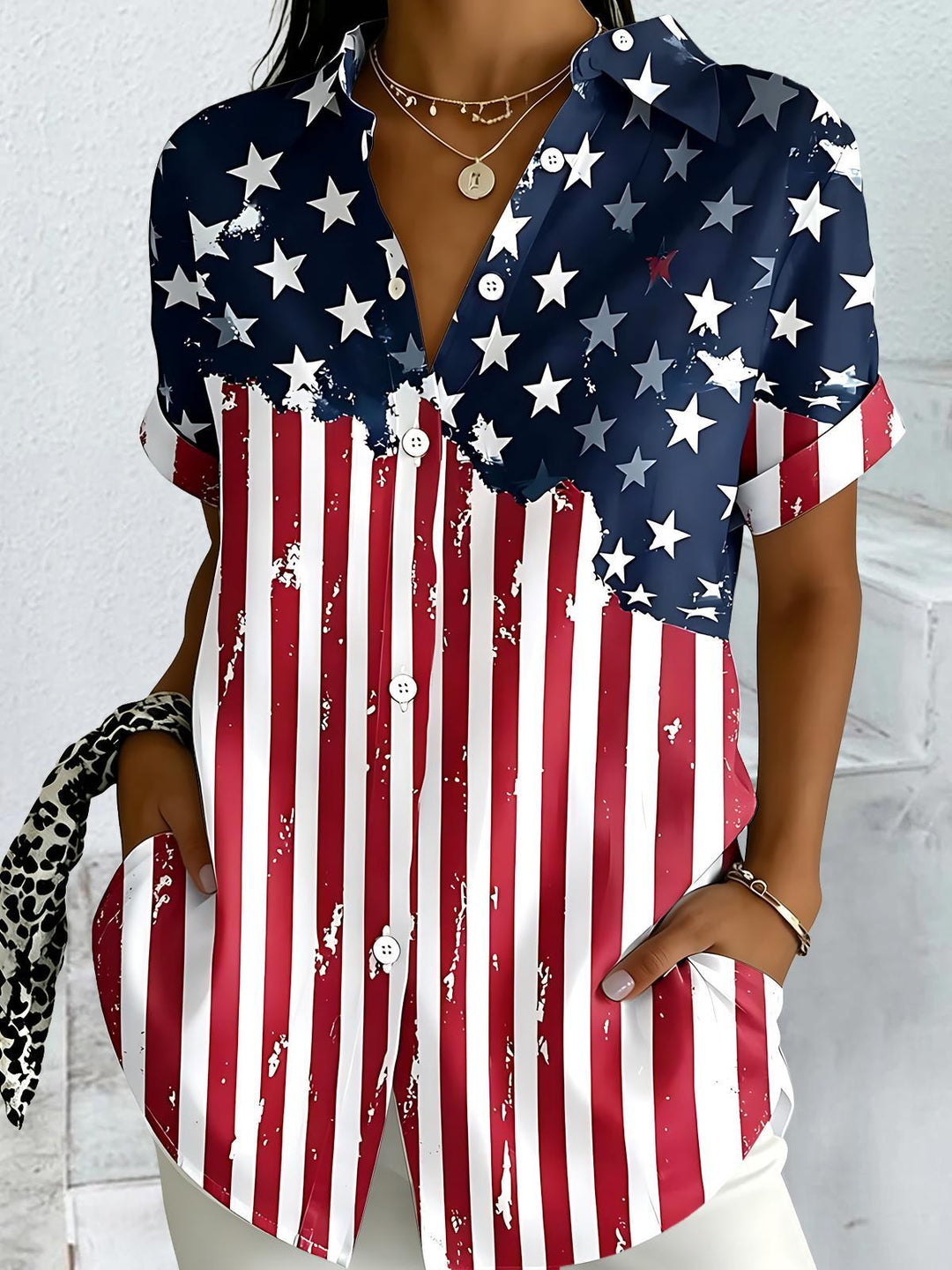 Independence American Flag Women's Short Sleeve Shirts