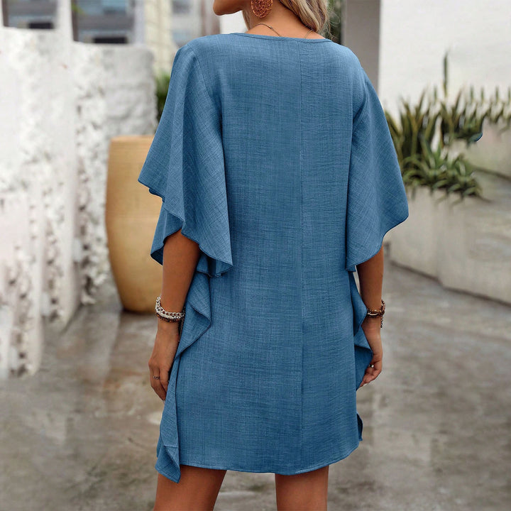 V Neck Ruffle Dress Summer Fashion Ruffle Short Sleeve Casual Shift Dress for Beach Vacation Daily Wear gifts